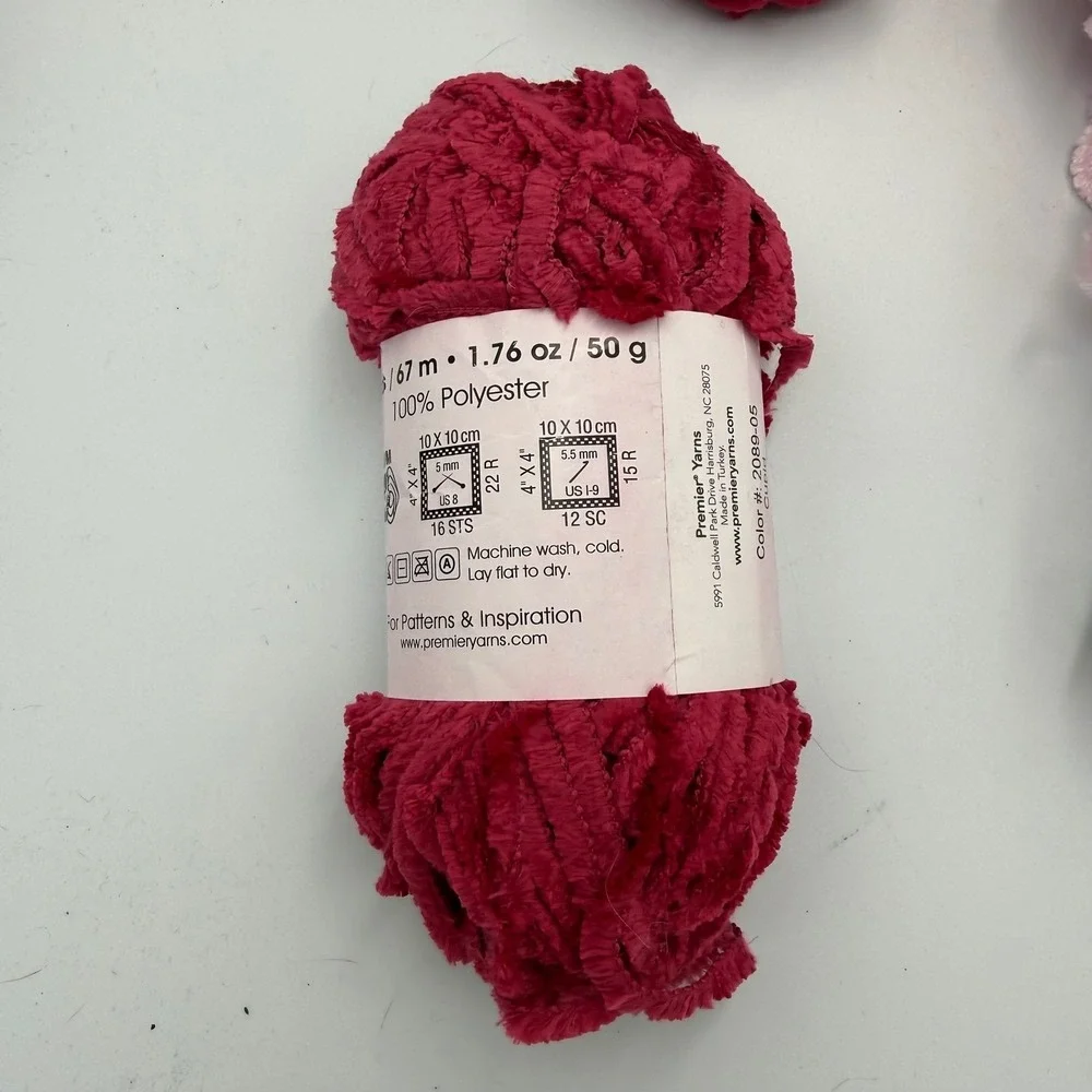 Lot of Premier Just Yarn Dream Chenille Yarn Bundle Red Pink Black Super Bulky
